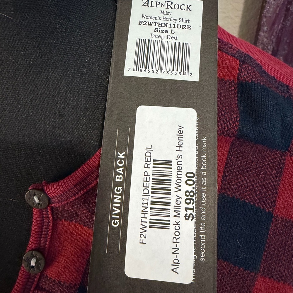 NWT Alp Rock Miley Red Long-Sleeve Henley Shirt with Plaid Accents - Picture 2 of 5